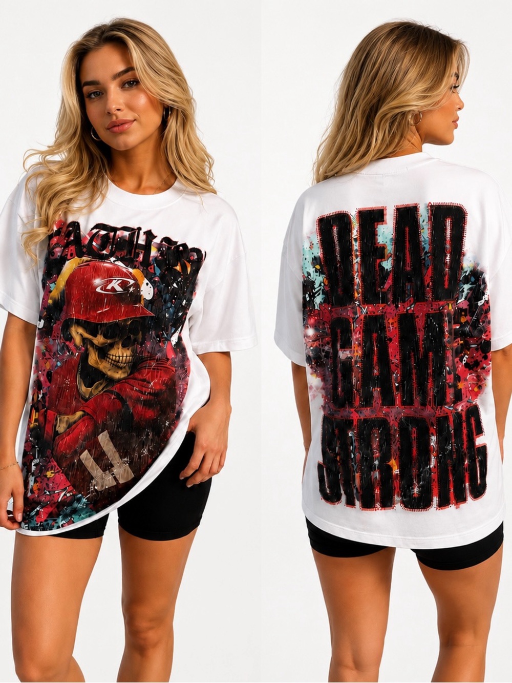 Skull Baseball Graphic Tee in White & Red